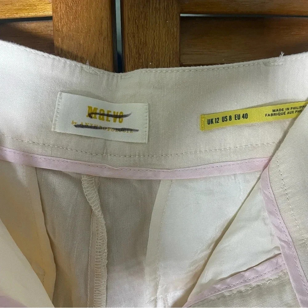 Meave By Anthropologie Long Lined Linen Blend Ivory Shorts Size 8 - Picture 7 of 9